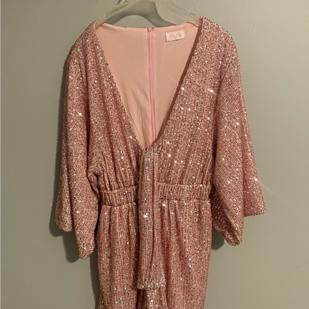 Pink Lily Glittering Blush Jumpsuit